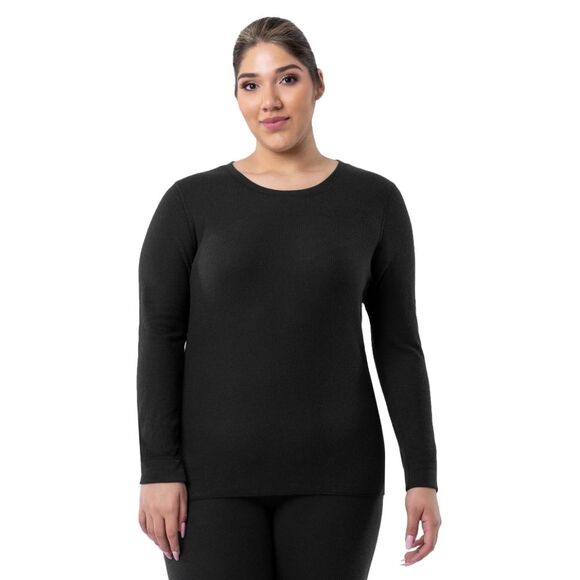 Black Fruit of the Loom Women's Eversoft Waffle Thermal Top Size S - Picture 2 of 8